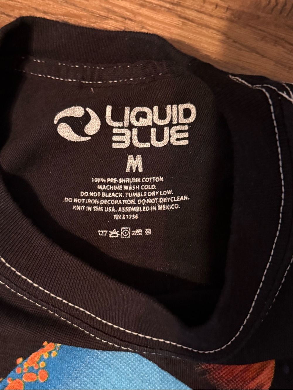 Liquid Blue Multicolor Tie-Dye Long Sleeve Tee with Psychedelic Mushroom Design - Picture 5 of 7